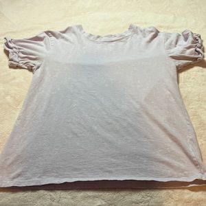 Purple, short sleeve T-shirt, medium worn